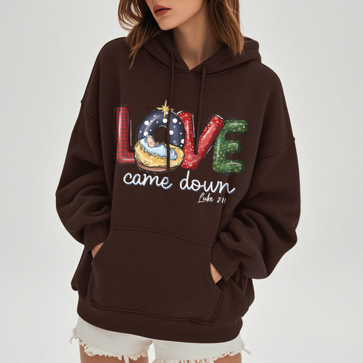 Christianartworkshop Colored Style Love Came Down Christmas Fleece Lined Polyester Hoodie - image 17