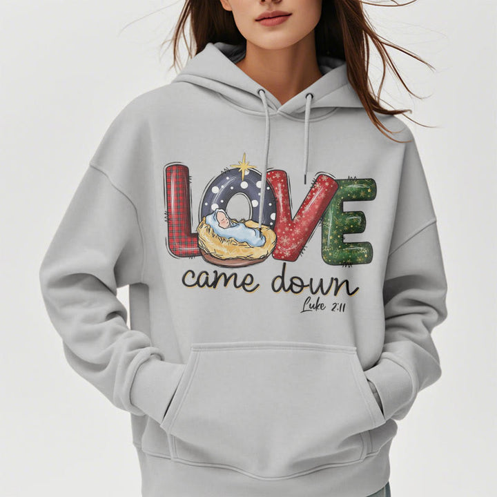 Christianartworkshop Colored Style Love Came Down Christmas Fleece Lined Polyester Hoodie - image 32