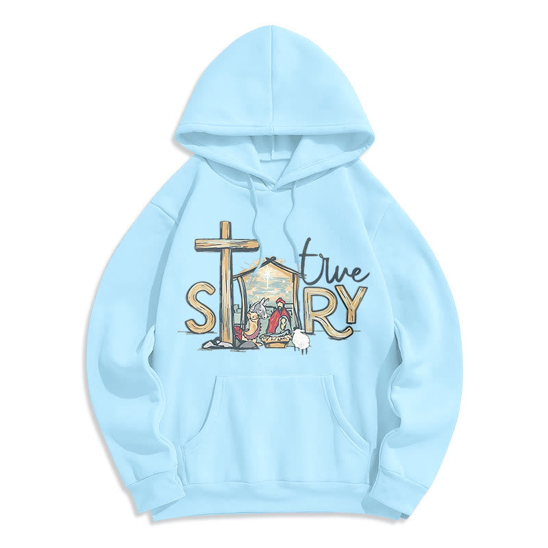 Christianartworkshop Modern Style True Story Nativity Scene Fleece Lined Polyester Hoodie - Blue - 2XL - image 0