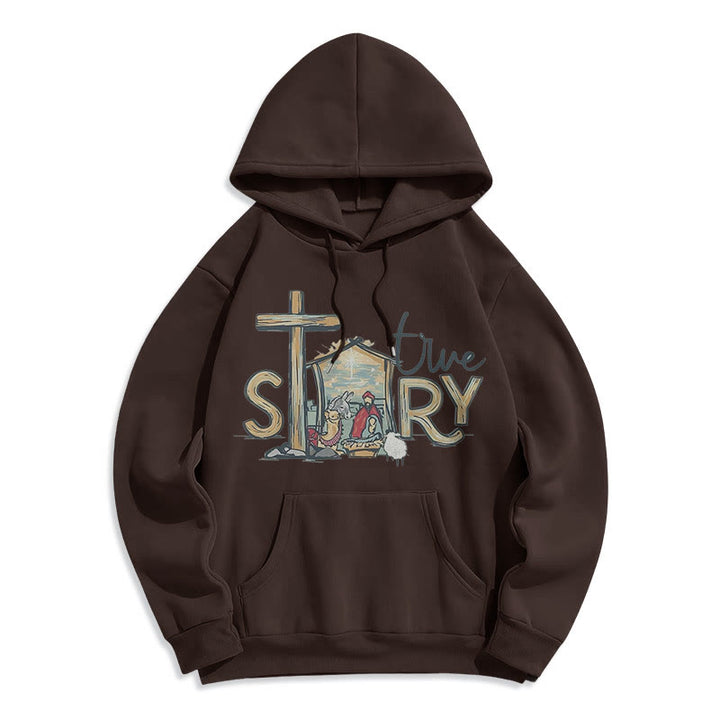 Christianartworkshop Modern Style True Story Nativity Scene Fleece Lined Polyester Hoodie - Brown - 2XL - image 20