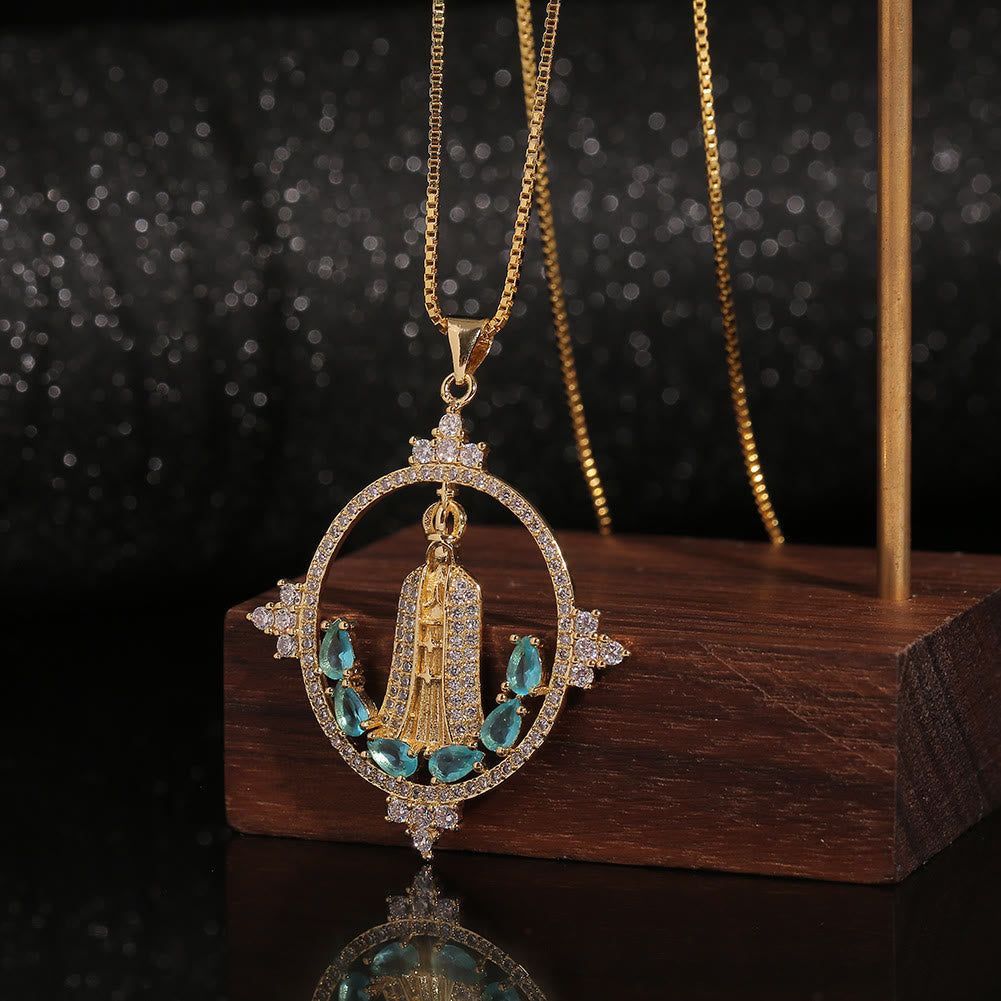 Christianartworkshop Modern Style Our Lady of Fatima Inlaided Devine Blessing Necklace - image 1
