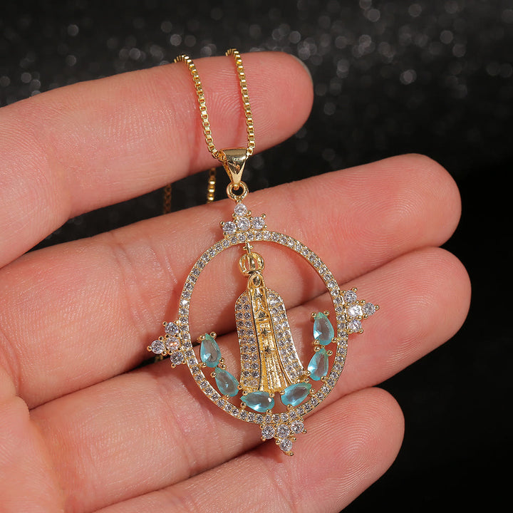Christianartworkshop Modern Style Our Lady of Fatima Inlaided Devine Blessing Necklace - image 3