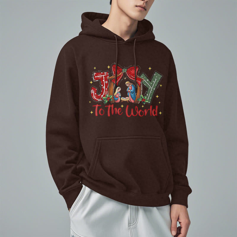 Christianartworkshop Colored Style Joy To The World Nativity Scene Fleece Lined Polyester Hoodie - image 1