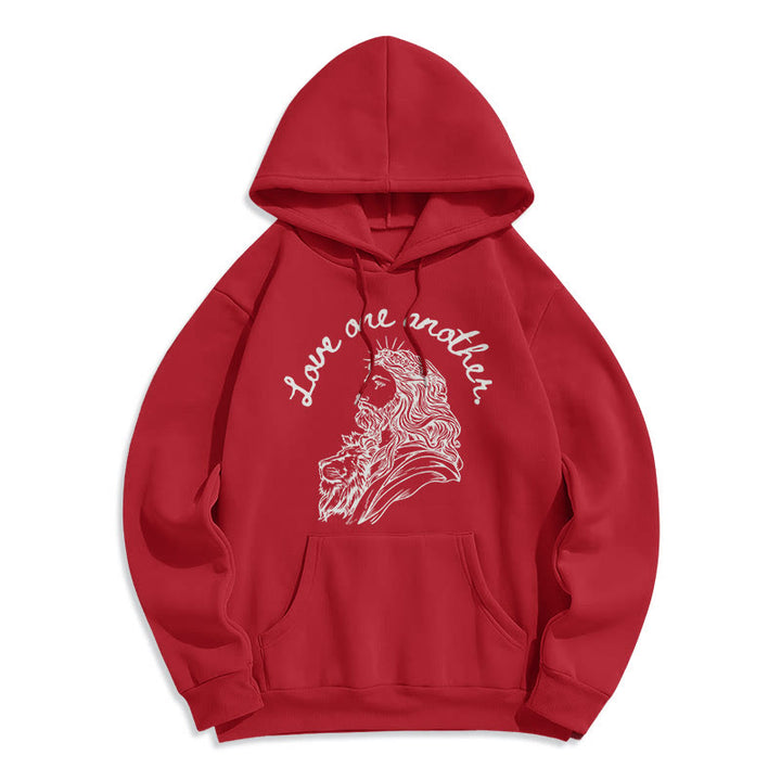 Christianartworkshop Classic Style Love One Another Jesus Fleece Lined Polyester Hoodie - Red - 2XL - image 35