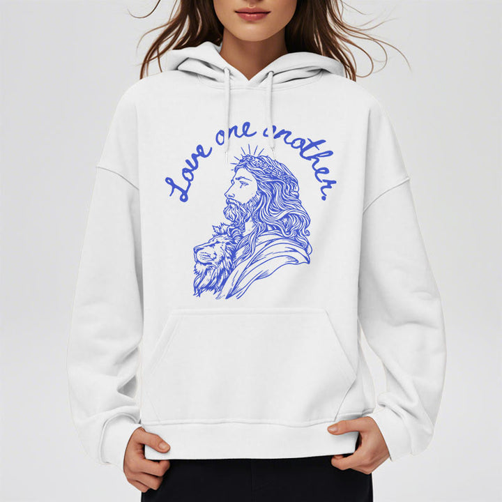 Christianartworkshop Classic Style Love One Another Jesus Fleece Lined Polyester Hoodie - image 2