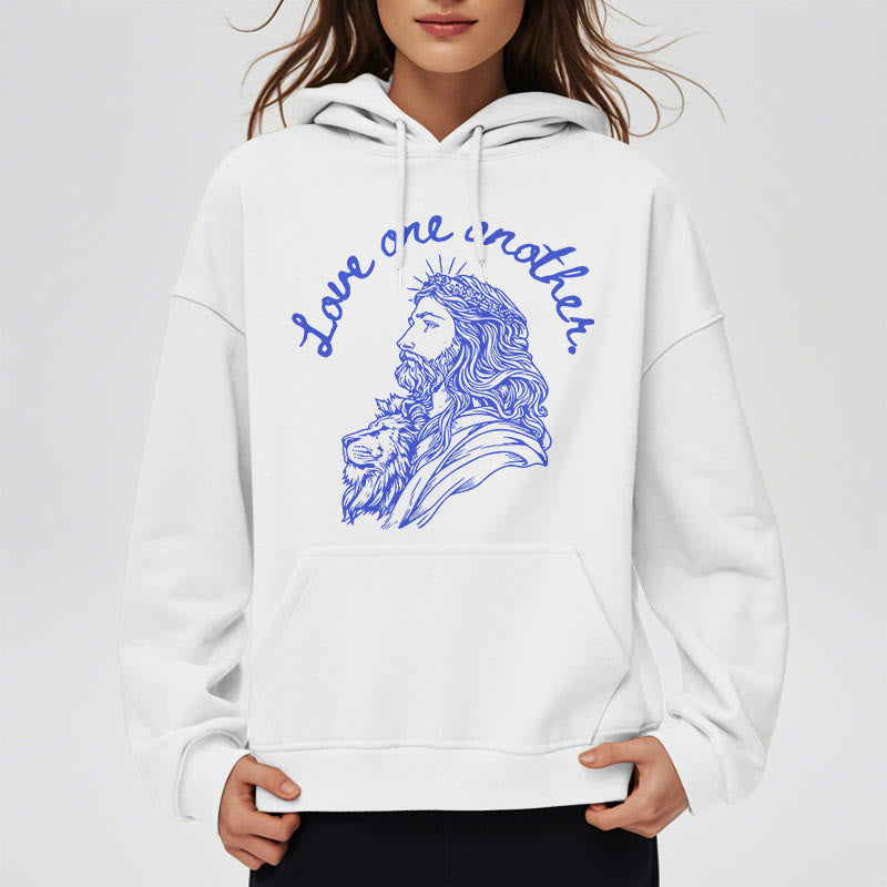 Christianartworkshop Classic Style Love One Another Jesus Fleece Lined Polyester Hoodie - image 2