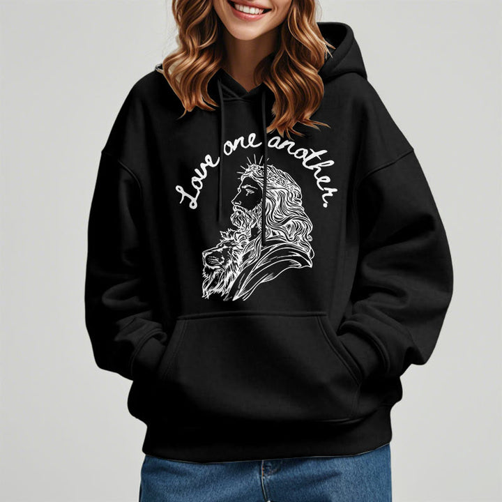 Christianartworkshop Classic Style Love One Another Jesus Fleece Lined Polyester Hoodie - image 7