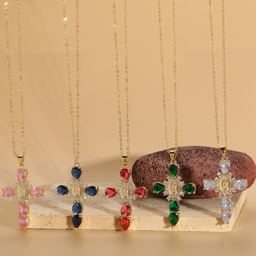 Christianartworkshop Modern Style Our Lady of Guadalupe Cross Zircon Pendants Necklace - image 0