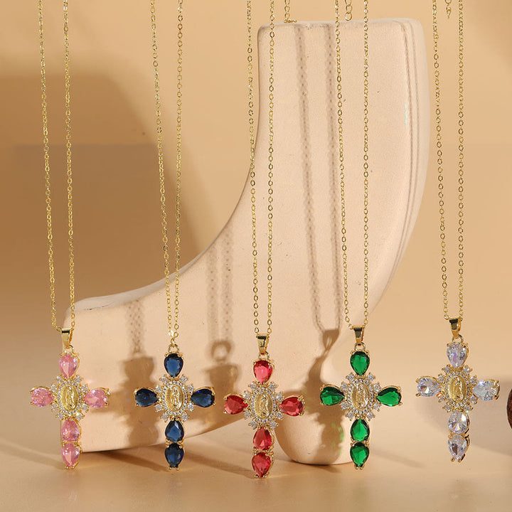 Christianartworkshop Modern Style Our Lady of Guadalupe Cross Zircon Pendants Necklace - image 8