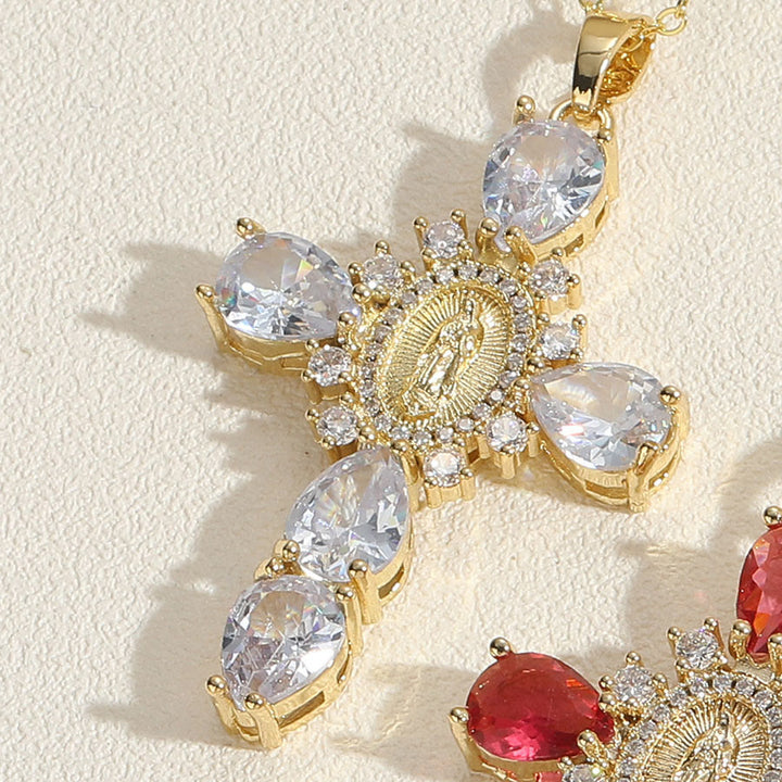 Christianartworkshop Modern Style Our Lady of Guadalupe Cross Zircon Pendants Necklace - White - image 5