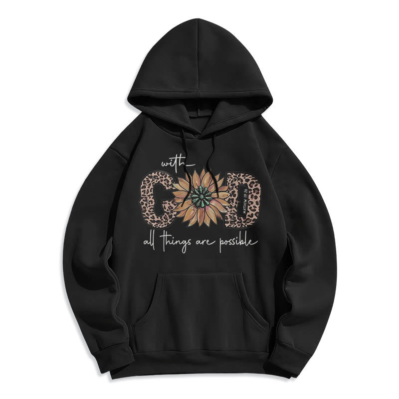 Christianartworkshop Quotation Style With God All Things Are Possible Fleece Lined Polyester Hoodie - Black - 2XL - image 10