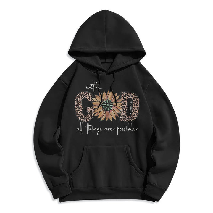 Christianartworkshop Quotation Style With God All Things Are Possible Fleece Lined Polyester Hoodie - Black - 2XL - image 10