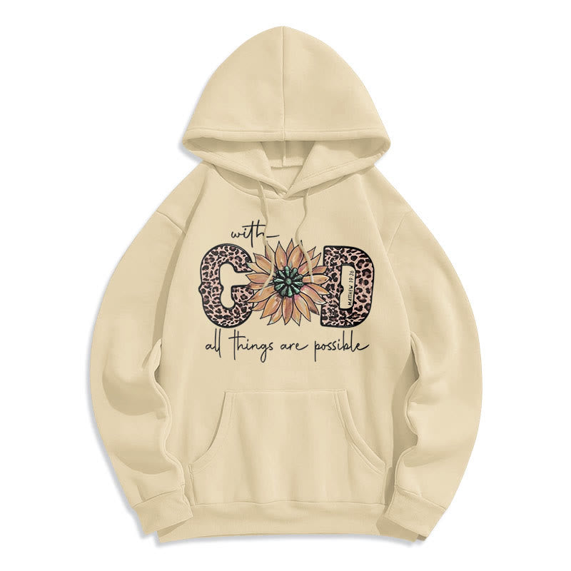 Christianartworkshop Quotation Style With God All Things Are Possible Fleece Lined Polyester Hoodie - Beige - 2XL - image 15
