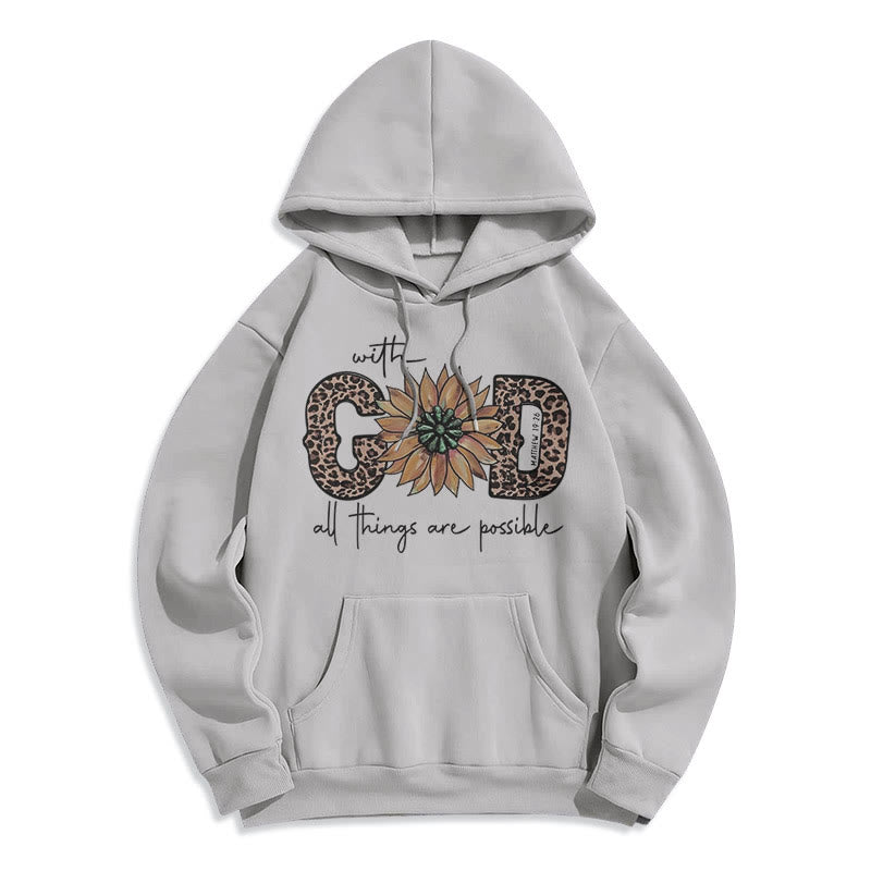 Christianartworkshop Quotation Style With God All Things Are Possible Fleece Lined Polyester Hoodie - Grey - 2XL - image 0