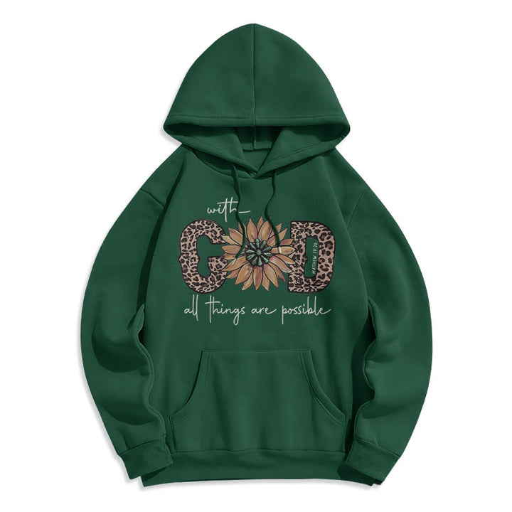 Christianartworkshop Quotation Style With God All Things Are Possible Fleece Lined Polyester Hoodie - Green - 2XL - image 25