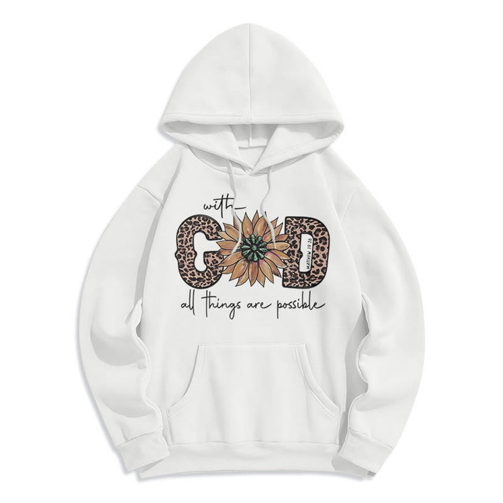 Christianartworkshop Quotation Style With God All Things Are Possible Fleece Lined Polyester Hoodie - White - 2XL - image 5