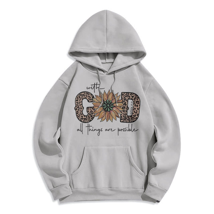 Christianartworkshop Quotation Style With God All Things Are Possible Fleece Lined Polyester Hoodie - Grey - 2XL - image 0