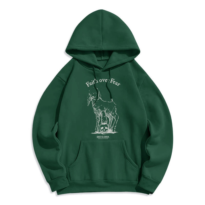 Christianartworkshop Quotation Style Faith Over Fear Lamb Fleece Lined Polyester Hoodie - Green - 2XL - image 25
