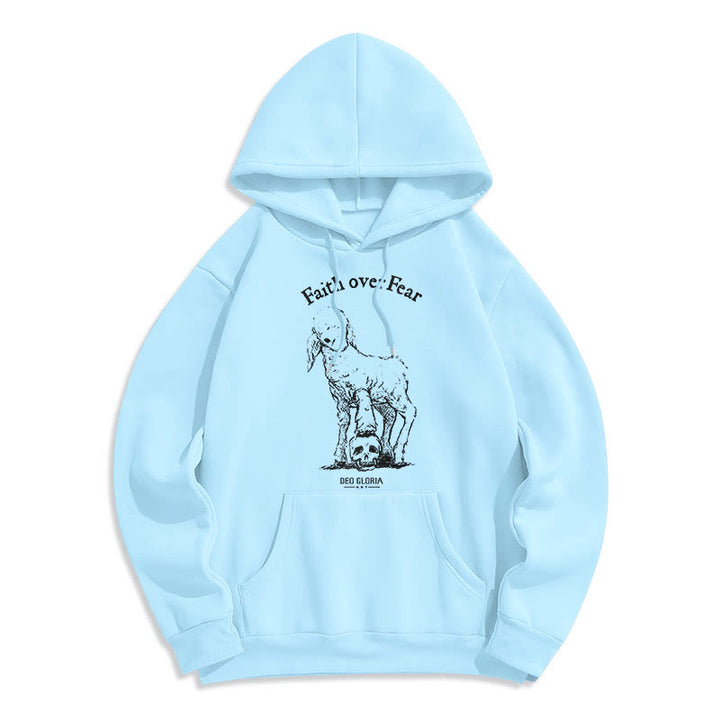 Christianartworkshop Quotation Style Faith Over Fear Lamb Fleece Lined Polyester Hoodie - Blue - 2XL - image 30