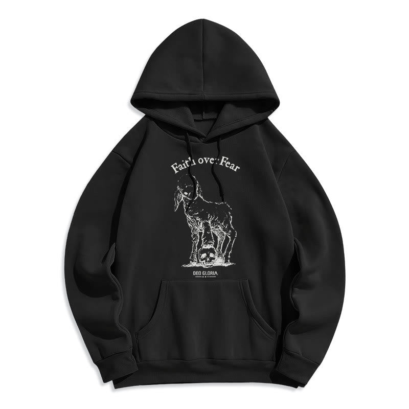 Christianartworkshop Quotation Style Faith Over Fear Lamb Fleece Lined Polyester Hoodie - Black - 2XL - image 0