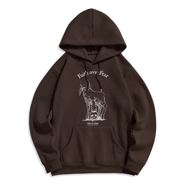 Christianartworkshop Quotation Style Faith Over Fear Lamb Fleece Lined Polyester Hoodie - Brown - 2XL - image 20