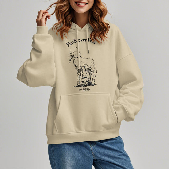 Christianartworkshop Quotation Style Faith Over Fear Lamb Fleece Lined Polyester Hoodie - image 17