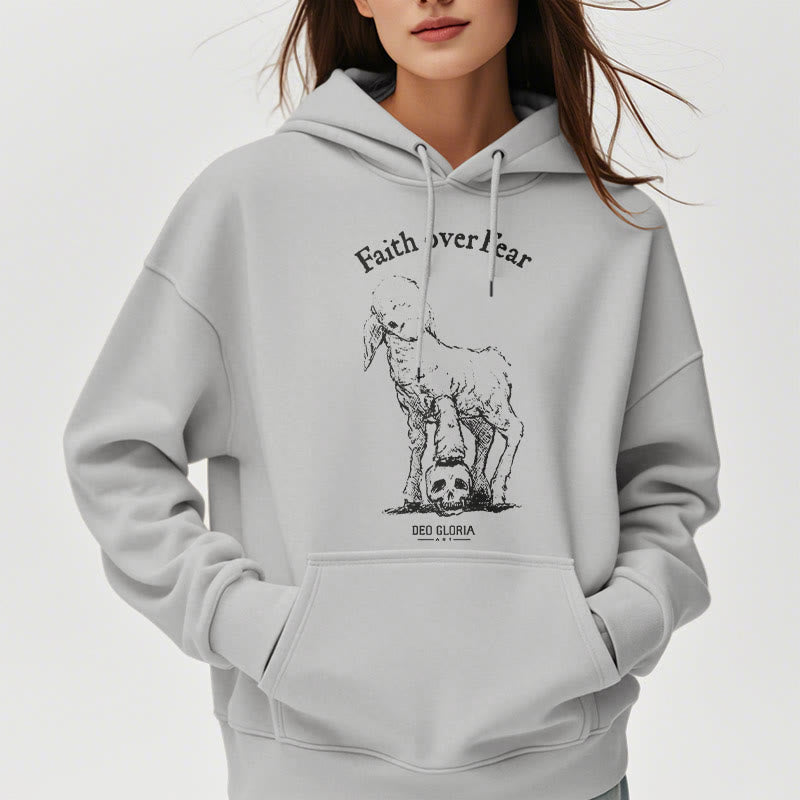 Christianartworkshop Quotation Style Faith Over Fear Lamb Fleece Lined Polyester Hoodie - image 6