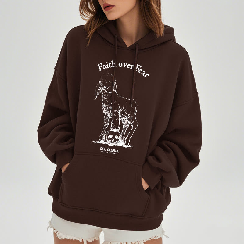 Christianartworkshop Quotation Style Faith Over Fear Lamb Fleece Lined Polyester Hoodie - image 22