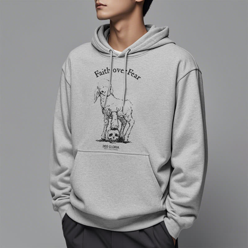 Christianartworkshop Quotation Style Faith Over Fear Lamb Fleece Lined Polyester Hoodie - image 7