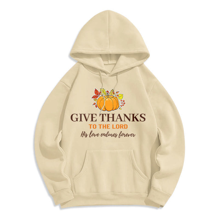 Christianartworkshop Modern Style Give Thanks to the Lord Pumpkin Fleece Lined Polyester Hoodie - Beige - 2XL - image 15