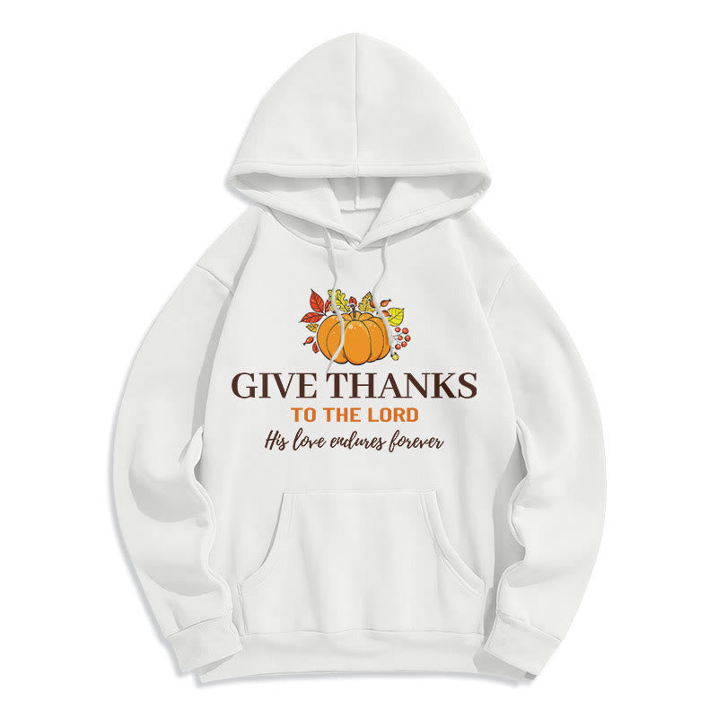 Christianartworkshop Modern Style Give Thanks to the Lord Pumpkin Fleece Lined Polyester Hoodie - White - 2XL - image 5