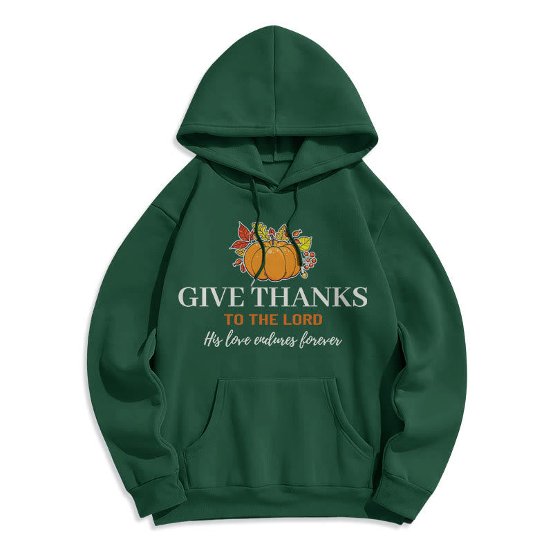 Christianartworkshop Modern Style Give Thanks to the Lord Pumpkin Fleece Lined Polyester Hoodie - Green - 2XL - image 20