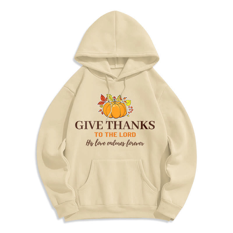 Christianartworkshop Modern Style Give Thanks to the Lord Pumpkin Fleece Lined Polyester Hoodie - Beige - 2XL - image 15