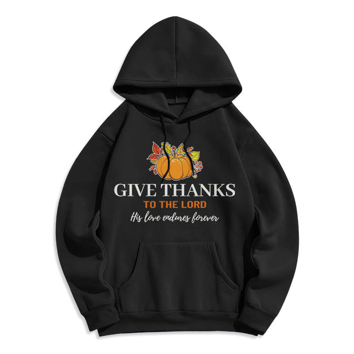 Christianartworkshop Modern Style Give Thanks to the Lord Pumpkin Fleece Lined Polyester Hoodie - Black - 2XL - image 10
