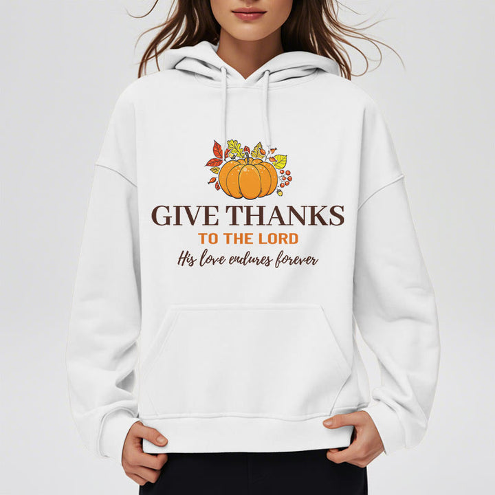 Christianartworkshop Modern Style Give Thanks to the Lord Pumpkin Fleece Lined Polyester Hoodie