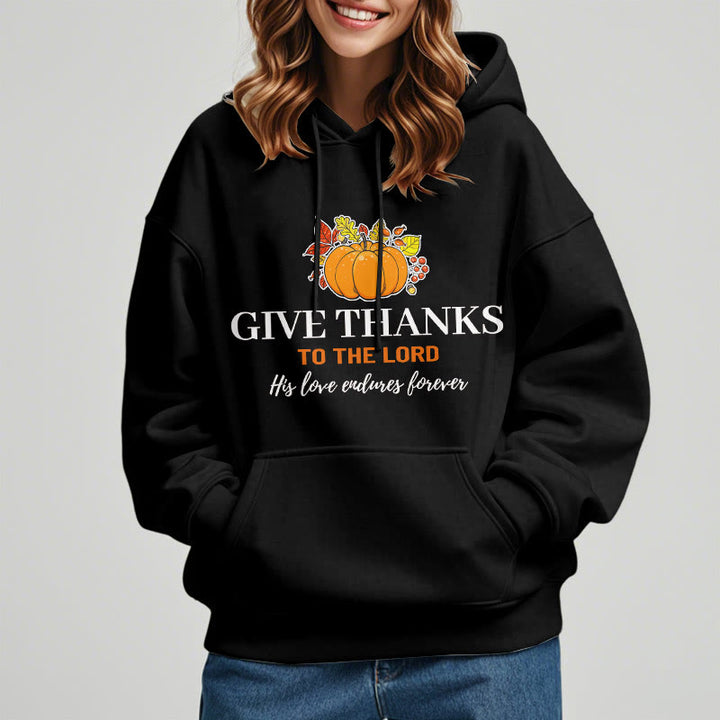 Christianartworkshop Modern Style Give Thanks to the Lord Pumpkin Fleece Lined Polyester Hoodie - image 13