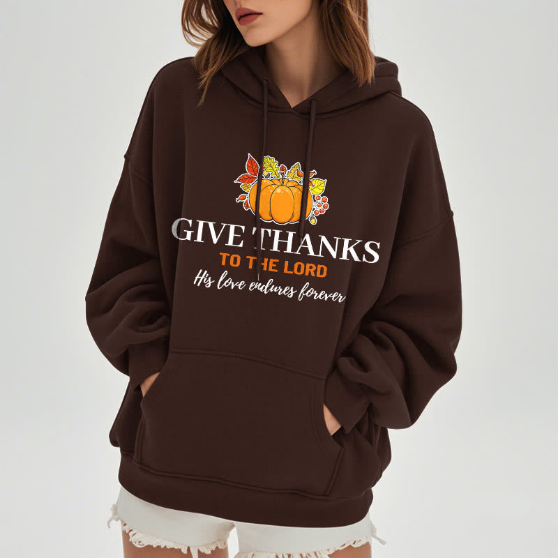 Christianartworkshop Modern Style Give Thanks to the Lord Pumpkin Fleece Lined Polyester Hoodie - image 1