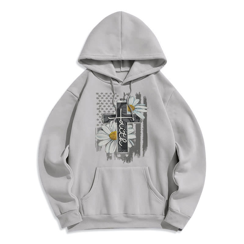 Christianartworkshop Modern Style Faith Cross and Daisies Fleece Lined Polyester Hoodie - Grey - 2XL - image 30