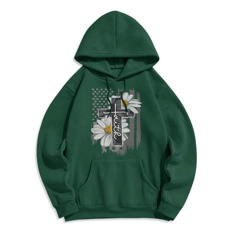 Christianartworkshop Modern Style Faith Cross and Daisies Fleece Lined Polyester Hoodie - Green - 2XL - image 20