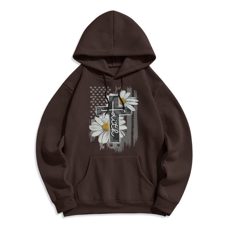 Christianartworkshop Modern Style Faith Cross and Daisies Fleece Lined Polyester Hoodie - Brown - 2XL - image 15