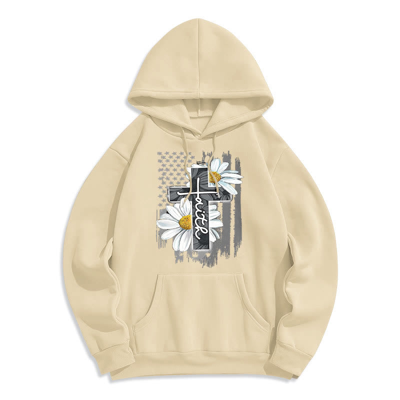 Christianartworkshop Modern Style Faith Cross and Daisies Fleece Lined Polyester Hoodie - Beige - 2XL - image 10