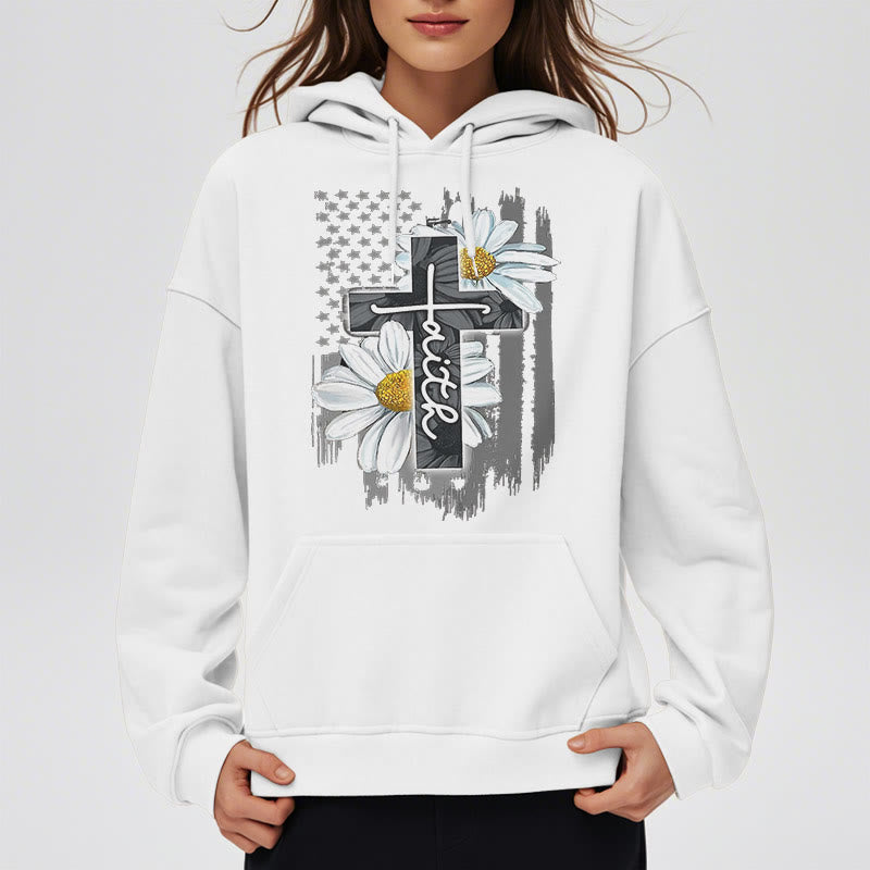 Christianartworkshop Modern Style Faith Cross and Daisies Fleece Lined Polyester Hoodie - image 7