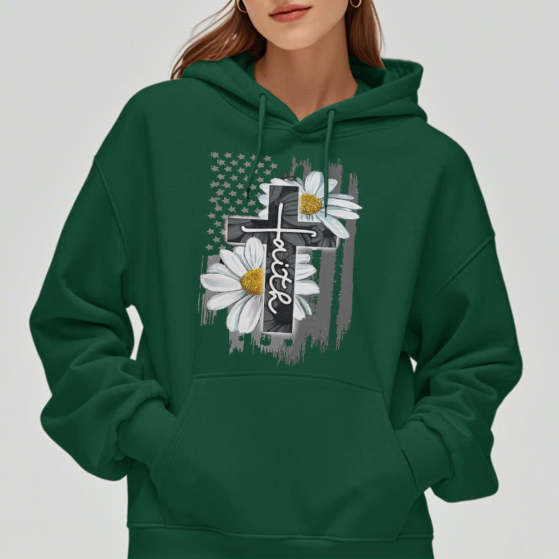 Christianartworkshop Modern Style Faith Cross and Daisies Fleece Lined Polyester Hoodie - image 23