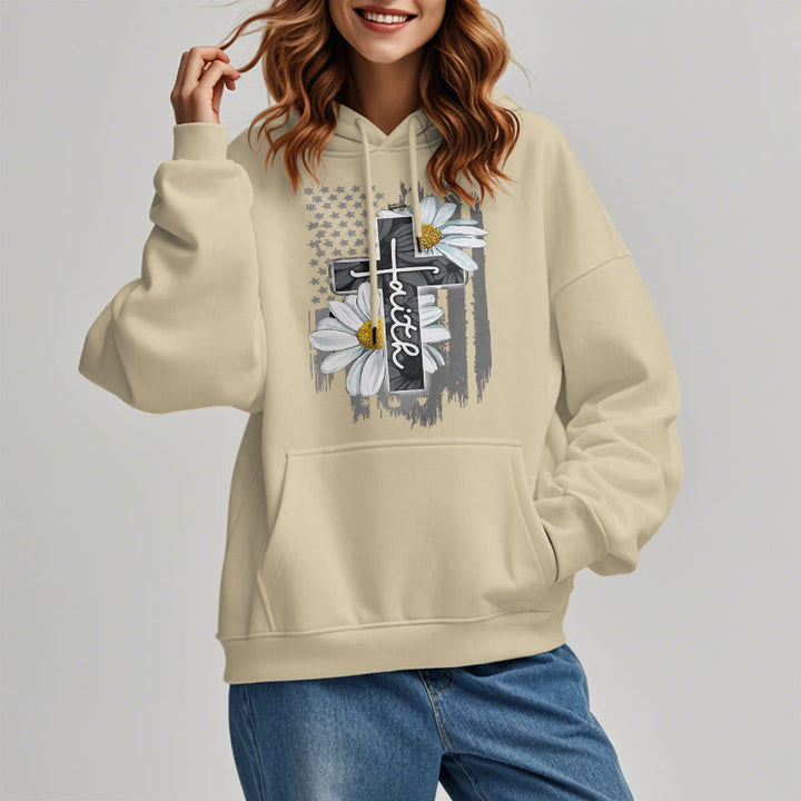 Christianartworkshop Modern Style Faith Cross and Daisies Fleece Lined Polyester Hoodie - image 13
