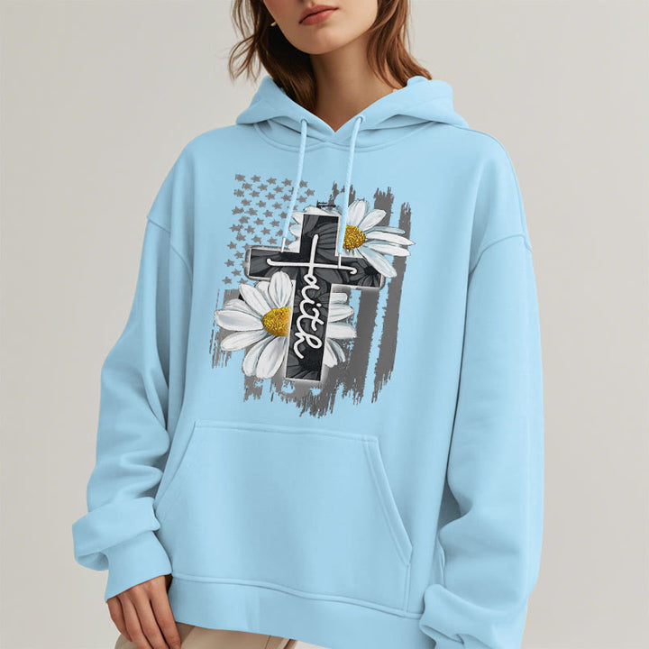 Christianartworkshop Modern Style Faith Cross and Daisies Fleece Lined Polyester Hoodie - image 28