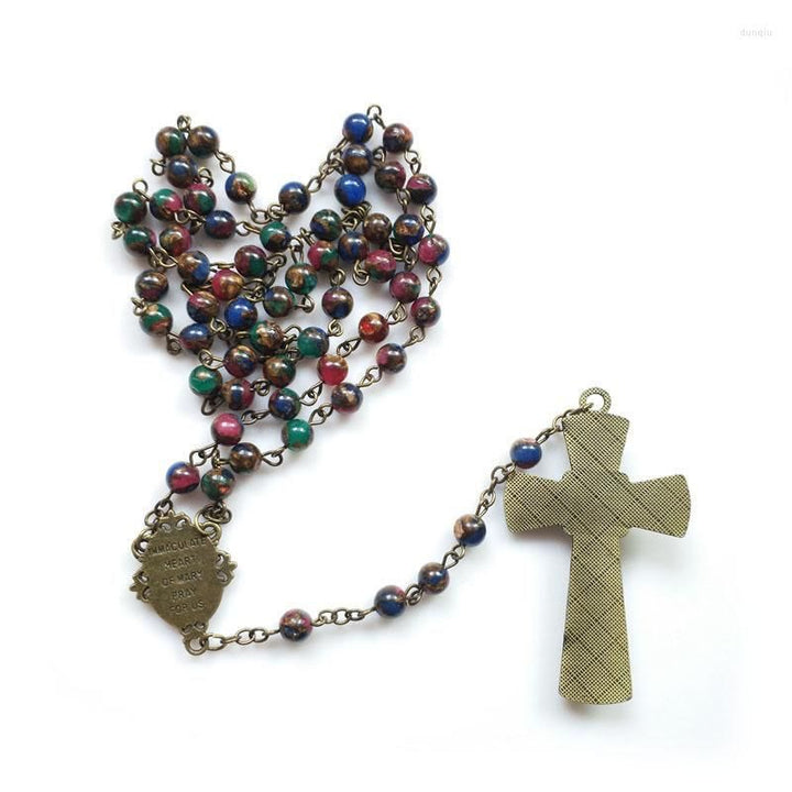 Christianartworkshop Virgin Mary & Crucifix of 6 mm Round Multicolor Stone Alloy Chain Rosary - image 5