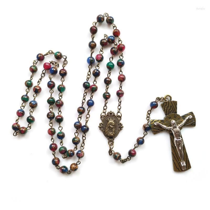 Christianartworkshop Virgin Mary & Crucifix of 6 mm Round Multicolor Stone Alloy Chain Rosary - image 3