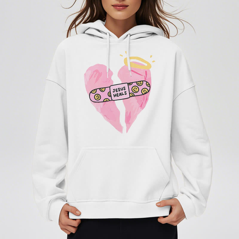 Christianartworkshop Colored Style Jesus Heals Broken Heart Fleece Lined Polyester Hoodie - image 1