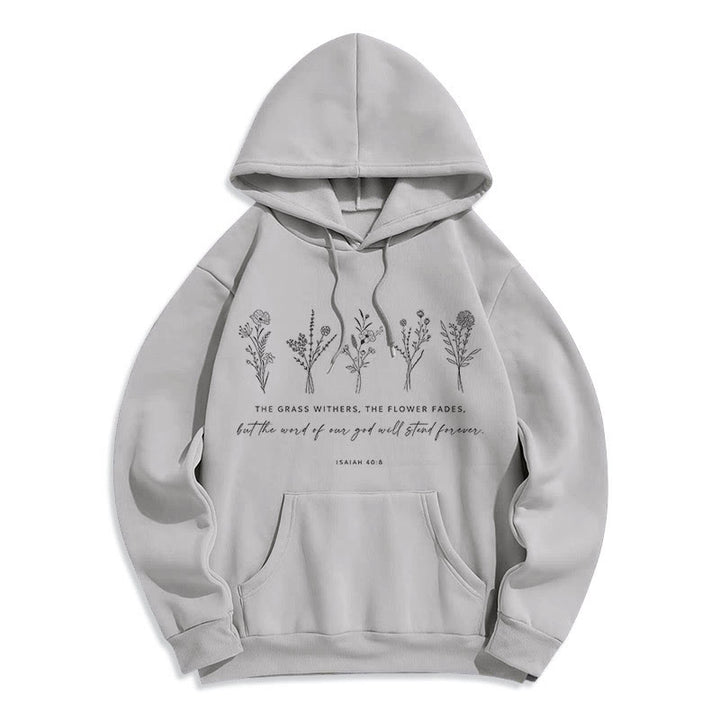 Christianartworkshop Quotation Style Isaiah 40:8 Floral Forever Fleece Lined Polyester Hoodie - Grey - 2XL - image 30