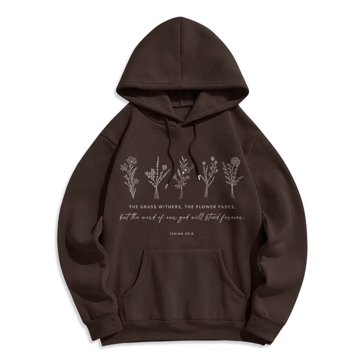 Christianartworkshop Quotation Style Isaiah 40:8 Floral Forever Fleece Lined Polyester Hoodie - Brown - 2XL - image 0